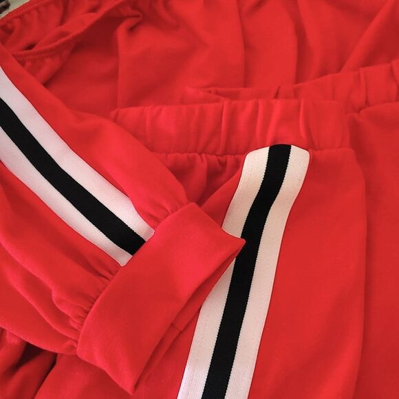 Fashion Nova Red Side Striped Crop Top High Waist 2 Piece Fleece Short Set 2X - Picture 6 of 14
